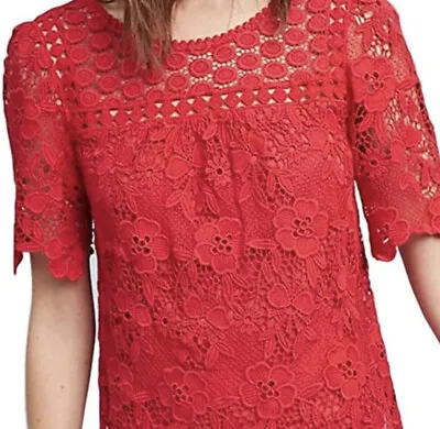 Anthropologie ~ Vanessa Virginia Red Lace Top Size 4 Nwot • $48