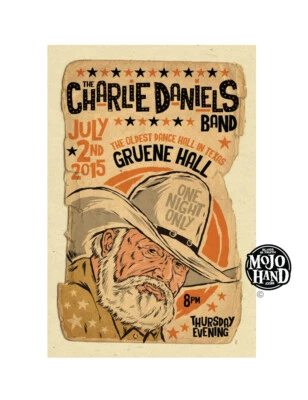 $20 • Buy Charlie Daniels Concert Poster - 2015 - Gruene Hall, Texas