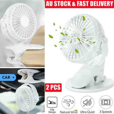 $21.99 • Buy 2x Portable Mini Desk Fan Usb Rechargeable Quiet Cooler Table Clip Pram Cooling