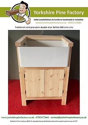 £312 • Buy FREE STANDING Solid Pine Double PLAIN Door Belfast Sink Cabinet SINK & WORKTOP