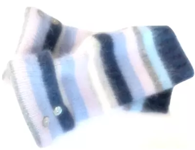 $28.49 • Buy Fingerless Gloves Blue Purple Gray Ivory Angora Wool M Medium Arm Warmers Cuffs
