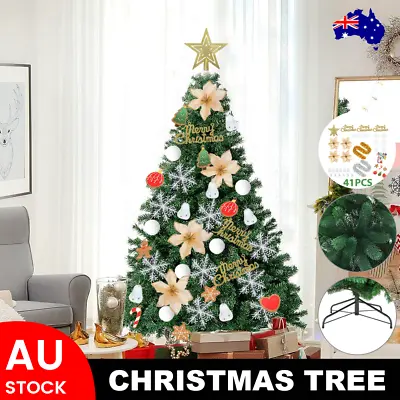 Christmas Tree 1.2/1.5/1.8/2.1M 4/5/6/7FT With LED Lights Xmas Decorations Green • $7.09