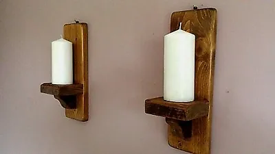 Pair Of 30cm Tall Rustic Wood Handmade Wall Sconce / Candle Holder • £23.99