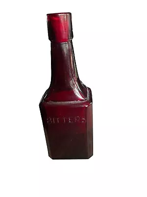 Vintage  Wheaton NJ   Square BITTERS Bottle  Ruby Red  6 In  150ml • $10