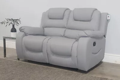 CLEARANCE - Vancouver 2 Seater Recliner Sofa Light Grey Faux Leather - T12925 • £0.99