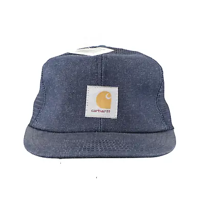 NOS Vintage 80s Carhartt Spell Out Box Logo Patch Denim Trucker Hat Snapback USA • $84.11