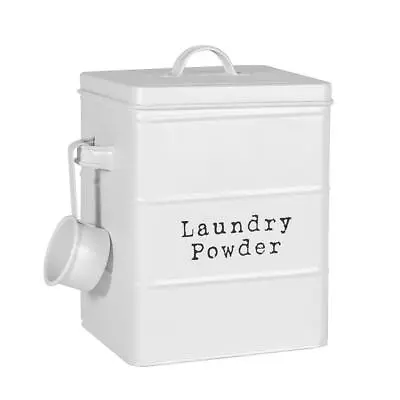 Vintage Metal Washing Powder Storage Tin Utility Canisters 18cm Matte White • £12