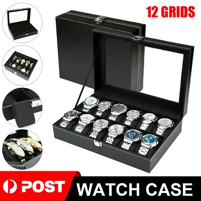 6/12 Grids Watch Box Leather Jewelry Display Storage Holder Case Organizer Gift • $18.69