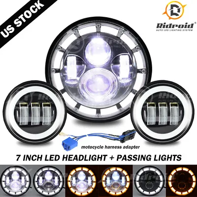 7 Inch LED Headlight + Passing Light For Kawasaki VN Vulcan 500 750 800 900 1700 • $59.98