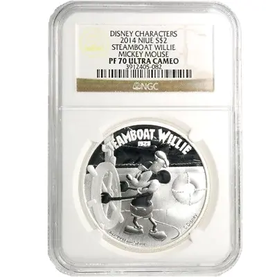 2014 $2 Silver Coin ✪ Steamboat Willie ✪ Ngc Pf-70 Mickey Mouse Niue 1 ◢trusted◣ • $129.95