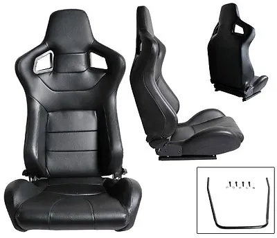 NEW 2 Black Leather Racing Seats RECLINABLE W/ Slider 1964-2019 ALL Ford Mustang • $296.66