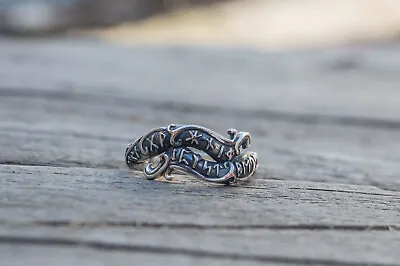 Sterling Silver Ouroboros Ring With Runes Symbol Handmade Viking Jewelry • $43