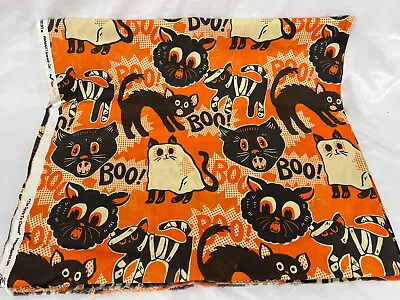 $24.99 • Buy Vintage 1 Yd Orange & Black Halloween Spooktacular Maude Asbury Black Cat Fabric