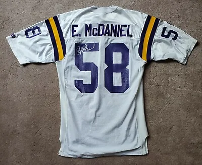 Vintage Minnesota Vikings #58 Ed McDaniel Autographed Game USED Football Jersey • $1250