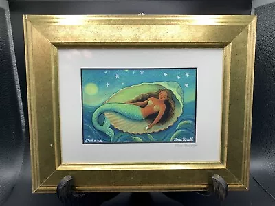 Signed Mermaid Print Nina Vecello Whimsical Matted Framed Beach House Decor • $29.95
