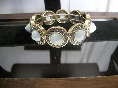 J. Crew Bracelet Rhinestones Set In Gold Tone Metal Stretch Signed • $7.75