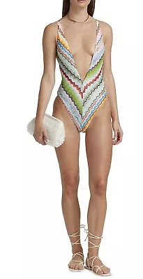 NWT Authentic Missoni Zigzag- Knit V-neck 1- Piece Swimsuit 44 IT (6 US)  $670 • $375