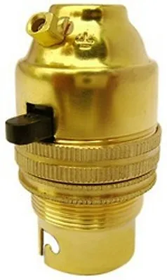 £5.99 • Buy BC B22 Light Bulb Lamp Holder 10mm, Earthed In Polished Brass Switched (A38M)