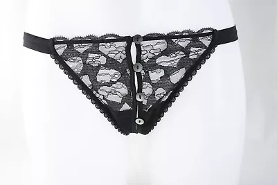 Mimi Holliday ~ LOVE HEARTS ~ Ouvert Lace Thong BNWT Black XSmall XS Black • $35.28