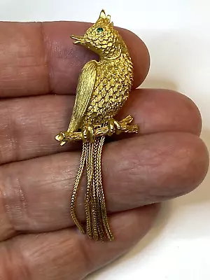 Kramer Parrot Brooch Tassel Rhinestone Vintage Designer Fashion Gold Tone Rare • $55