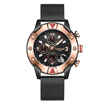 Mens Watch Chronograph Quartz Black Seiko Mecha-Industrial Mesh Band GAMAGES • £59.99