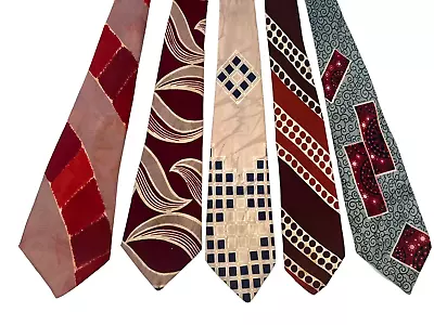 5 LOT 1940s Neck Ties 1950s Neckties 1930s Necktie 40s Ties Vintage 40's Tie • $14.99