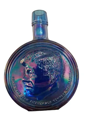 1969 Wheaton JFK Glass Bottle Iridescent Blue John F. Kennedy Jug 8  Excellent • $8.99