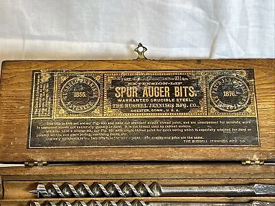 Antique Vtg Russell Jennings 13 Piece Spur Auger Bit Set 3 Layer Oak Case Orig. • $160