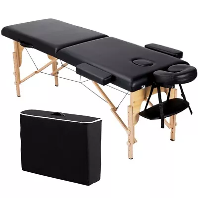 Massage Table 2 Fold Adjustable Portable Facial Spa Salon Bed Tattoo Table Black • $97.99