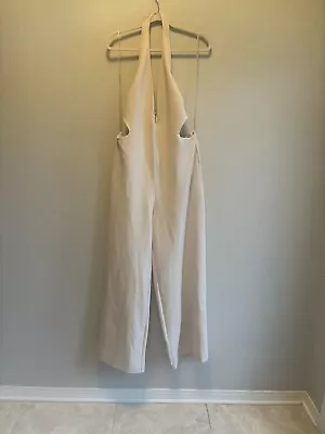 ZARA NWT WOMAN LONG HALTER JUMPSUIT Beige XXL • $40