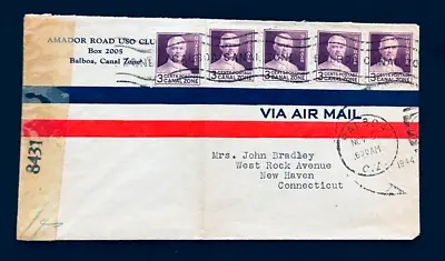 1944 WWII Military Air Mail Canal Zone Stamp Cover Envelope Amador Road USO - CT • $3.95