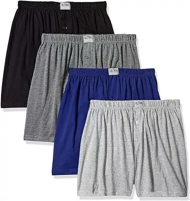 Ultra Mens Cotton Color Comfort Knitted Relaxed Boxer Shorts Underwear 4 Pack • $23.95