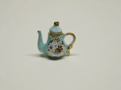 Dollhouse Miniature Artisan Beate Hand Painted Porcelain Tea Pot Aqua • $25.99