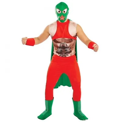 Mexican Wrestler Costume Men’s Fancy Dress Halloween Stag Party Xmas - MEDIUM • £14.49