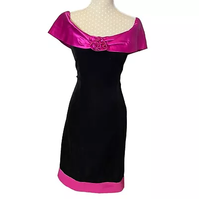 Black Velvet Off The Shoulder Dress 80s Style BHS Pink Stain Women’s Size 14 • £24.99