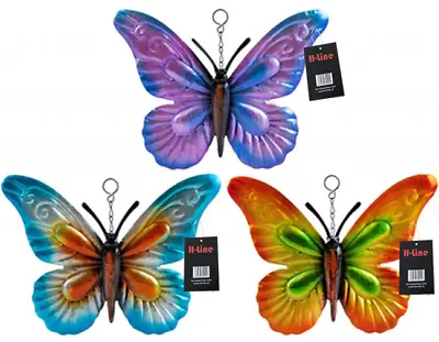 £7.99 • Buy Set Of 3 Metal Butterfly Garden Hanging Wall Fence Ornament Metallic Butterflies
