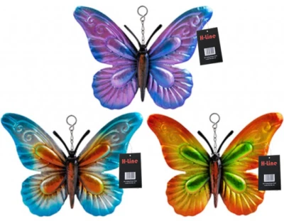 £7.99 • Buy Set Of 3 Metal Butterfly Garden Hanging Wall Fence Ornament Metallic Butterflies