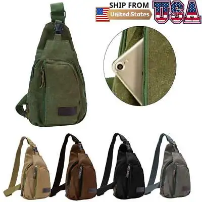 Plain Men Canvas Shoulder Bag Crossbody Messenger Sling Chest Bags Travel Hiking • $11.69