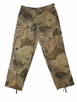Mossy Oak Mens Brush Camo Flat Front Adjust Waist Cargo Hunting Pants M (35x31) • $24.99