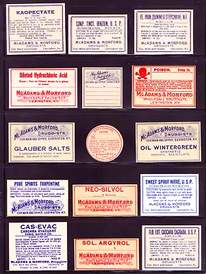 23 Famous McAdams & Morford Vintage Druggists / Medicine Labels - Lexington KY • $9.95
