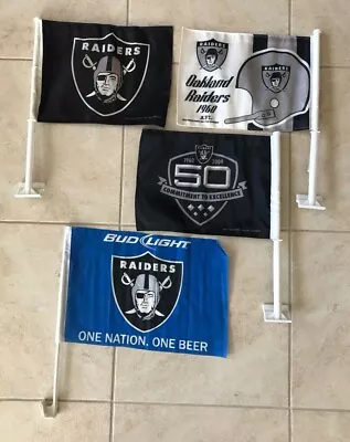  Lot Of 4 -NFL Raiders Car Auto Flag Banner & Pole 2 Sided / New Never Used • $99.99