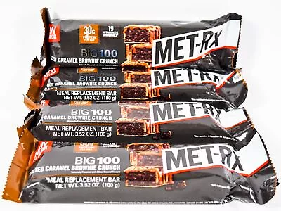 4 Met-RX Big 100 SALTED CARAMEL BROWNIE CRUNCH 3.52 Ounce Bar 08/15/2024 • $18.99