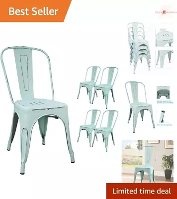 Blue Indoor-Outdoor Metal Chairs Set Of 4 - Ergonomic Stackable Seating Solution • $164.99