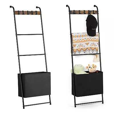 Blanket Ladder Towel Rack 4-Tier Wall Leaning Blanket Ladder With Storage Basket • $27.06