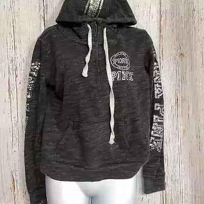 PINK Victorias Secret Hoodie Women Size S Gray 1/4 Zip Pullover Long Sleeve FLAW • $4.69