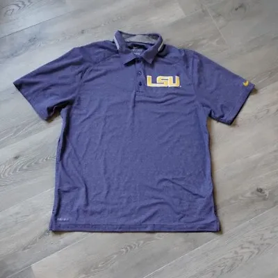 LSU Tigers Nike Player Polo Shirt L Dri Fit Purple Yellow Short Sleeve Swoosh • $23.99