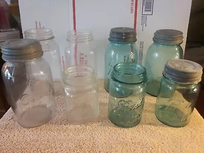 VINTAGE LOT 8 BLUE & CLEAR BALL PERFECT MASON QUARTS AND PINTS JARS W/ 4 Lids • $18