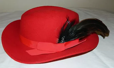 Mr. Field Bright Red Wool Women Hat With Feather & Hat Band Size M Made In USA • $39.99