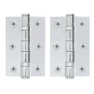 Chrome Internal Door Hinges PAIR 3in 75mm POLISHED Ball Race Fire Door & SCREWS • £328.90