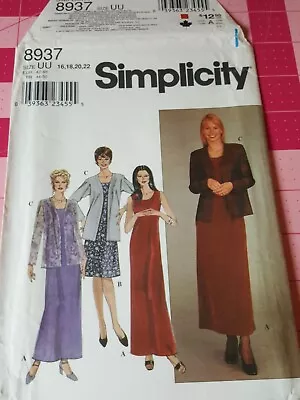 Vintage Simplicity Pattern 8937 Dress Maxi Knee Jacket Sizes 16 18 20 22 UNCUT • $8.95